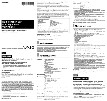 Sony VGP-PRBX1 Operating instructions Sony VGP-PRBX1 Operating instructions