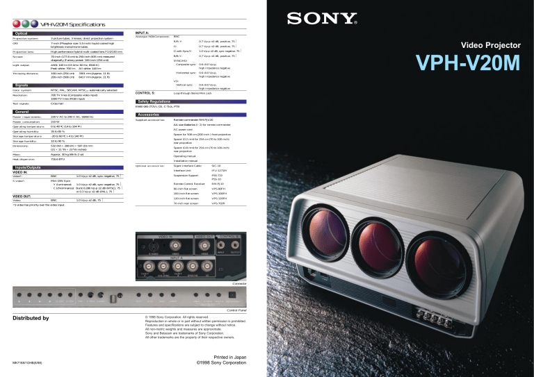 Sony VPH-V20M User manual Sony VPH-V20M User manual