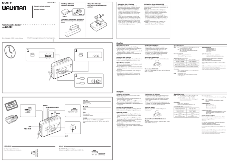 Sony WM-GX414 User's manual Sony WM-GX414 User's manual