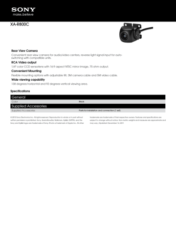 Sony XA-R800C Specification Sony XA-R800C Specification