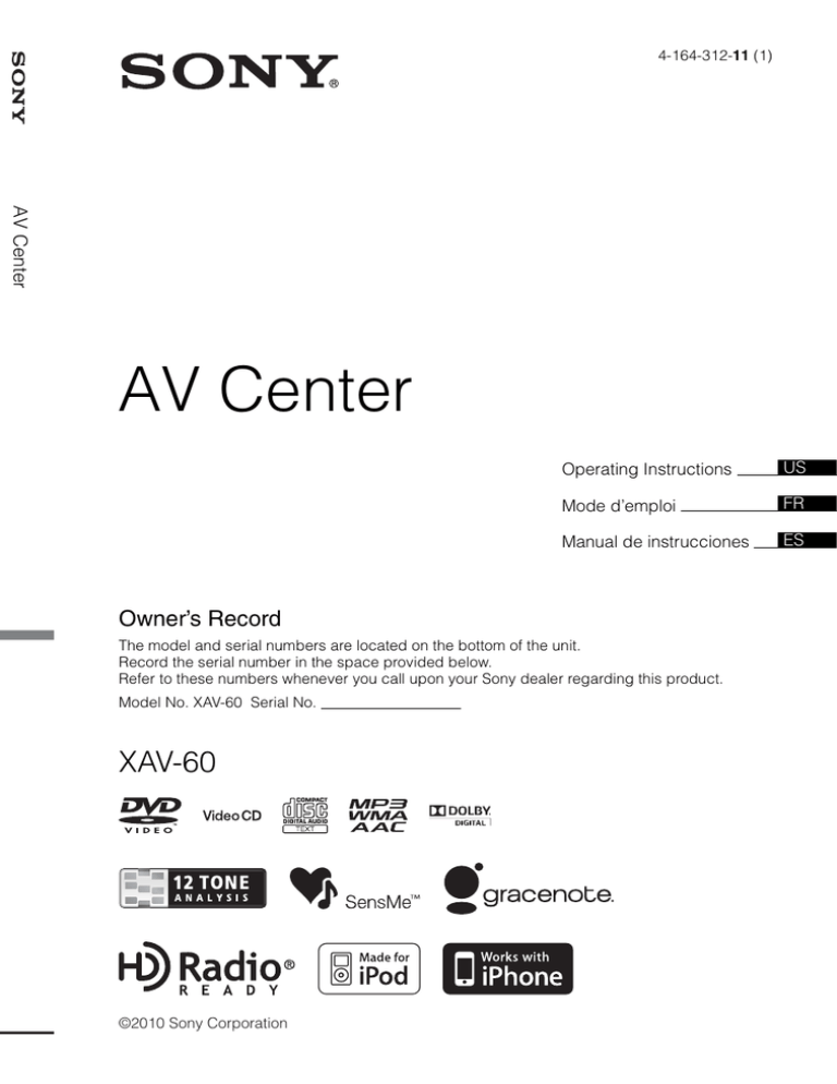 Sony XAV-60 Operating instructions Sony XAV-60 Operating instructions