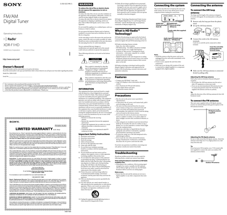 Sony XDR-F1HD User's manual Sony XDR-F1HD User's manual