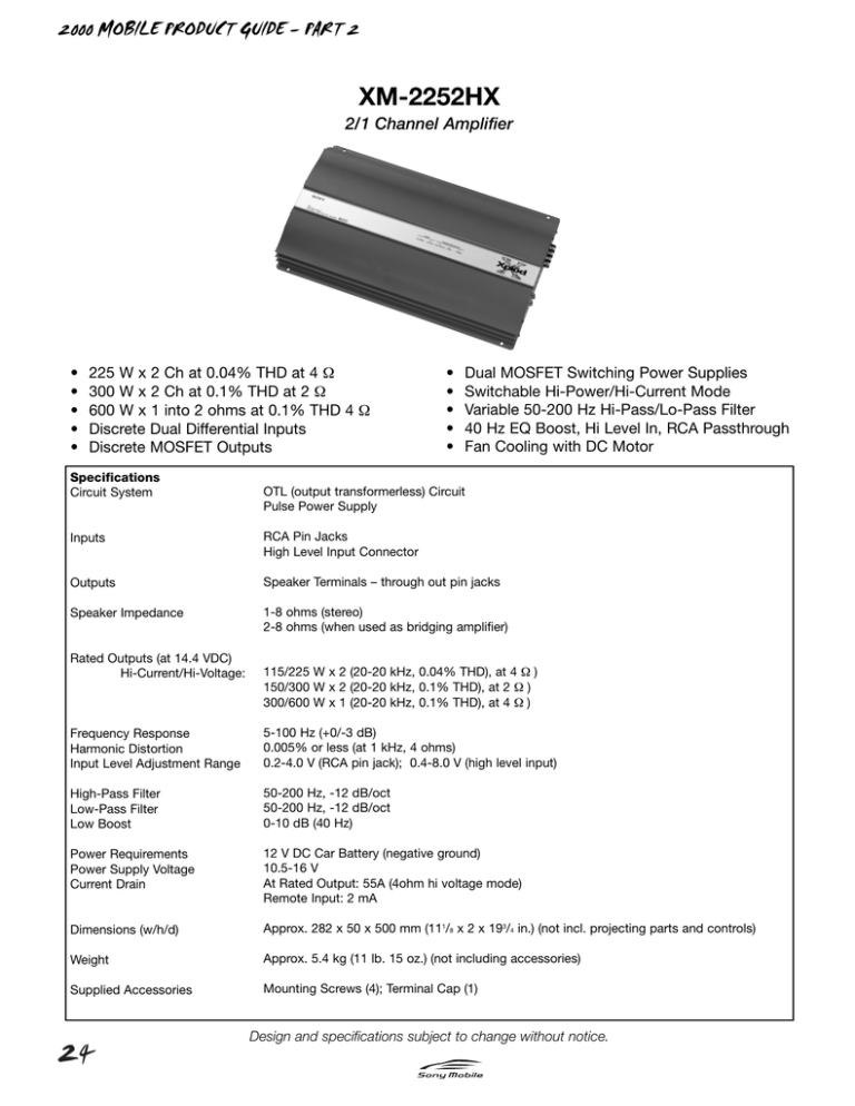 Sony XM-2252HX Specification Sony XM-2252HX Specification