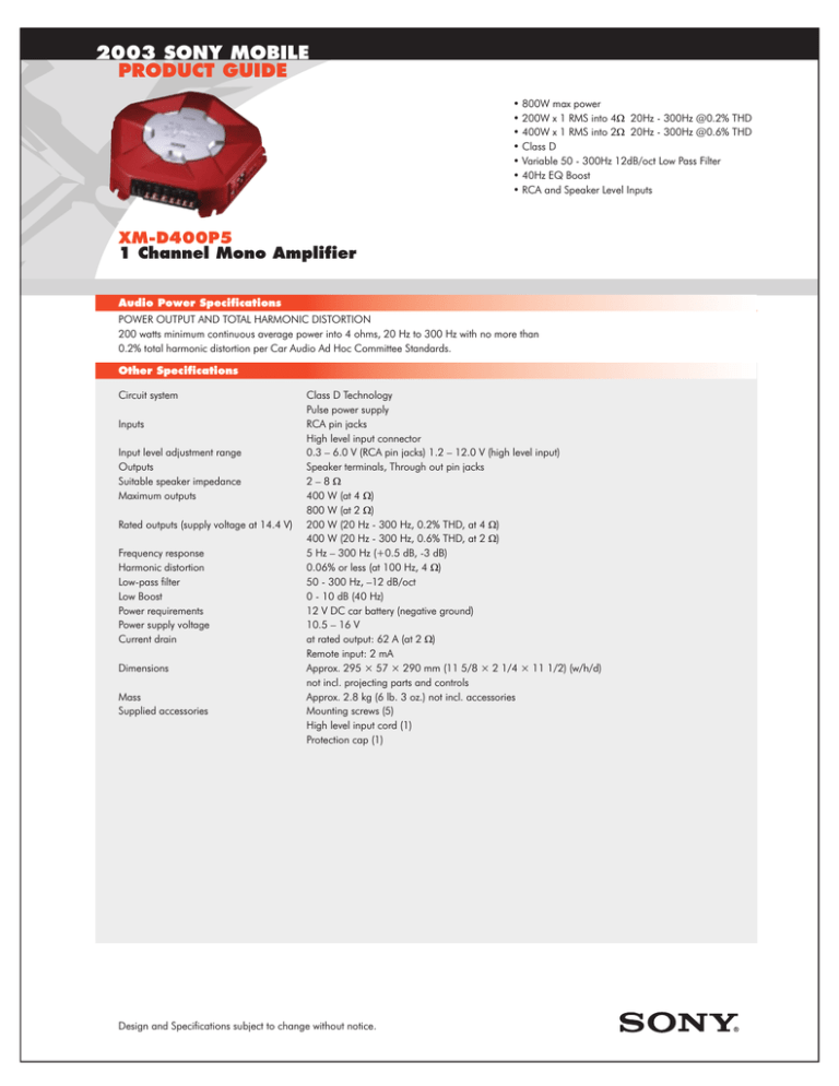 Sony XM-D400P5 User guide Sony XM-D400P5 User guide