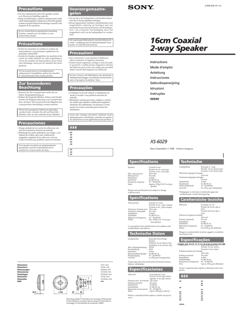 Sony XS-6029 User's manual Sony XS-6029 User's manual