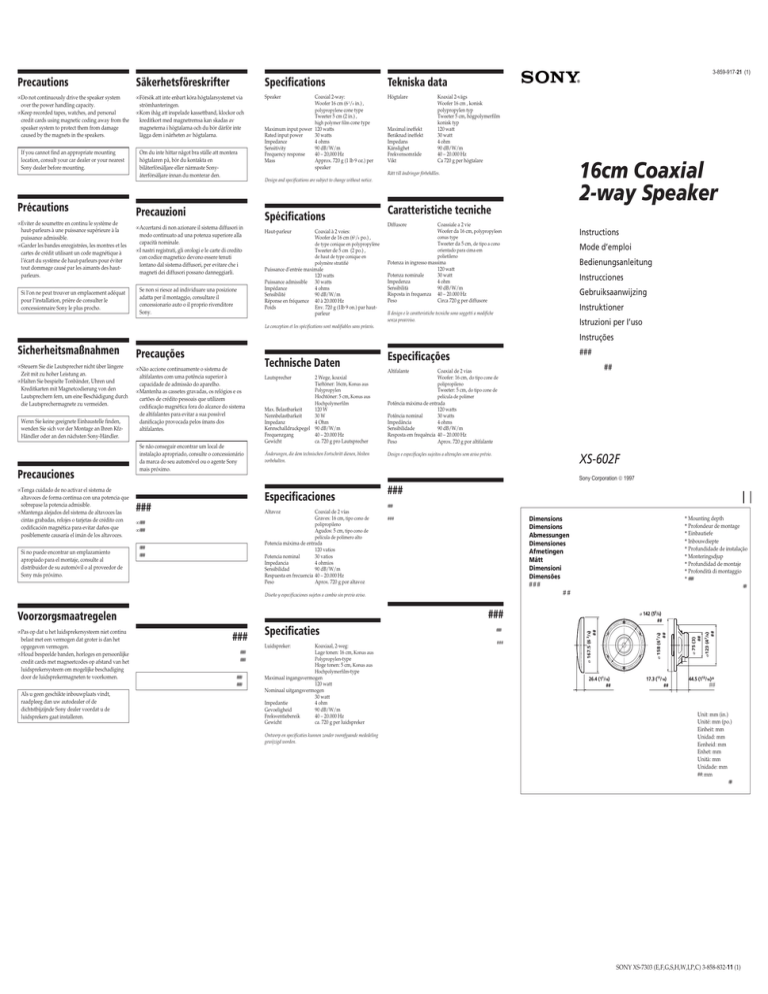 Sony XS-602F User's manual Sony XS-602F User's manual
