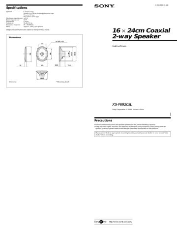Sony XS-F6920SL User's manual Sony XS-F6920SL User's manual