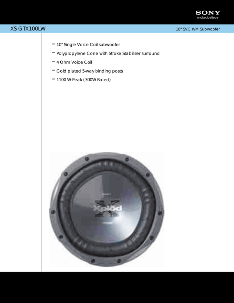 Sony XS-GTX100LW Specification Sony XS-GTX100LW Specification