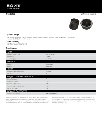 Sony XS-H20S Specification Sony XS-H20S Specification