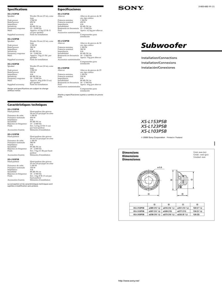 Sony XS-L103P5B Installation guide Sony XS-L103P5B Installation guide