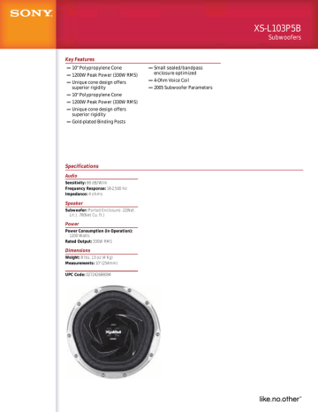 Sony XS-L103P5B Specification Sony XS-L103P5B Specification