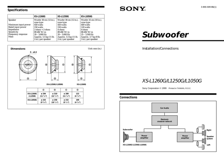 Sony XS-L1260G Installation Instructions Sony XS-L1260G Installation Instructions