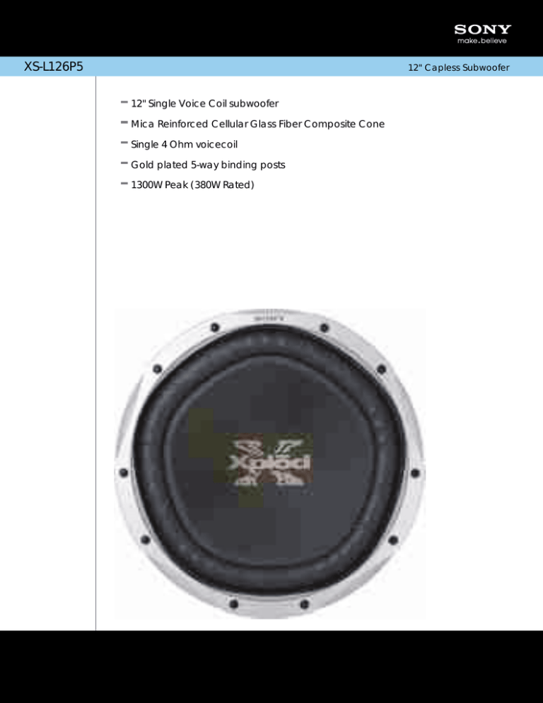 Sony XS-L126P5 Specification Sony XS-L126P5 Specification