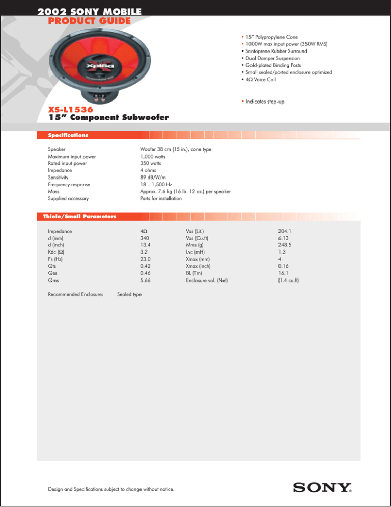 Sony XS-L1536 User guide Sony XS-L1536 User guide
