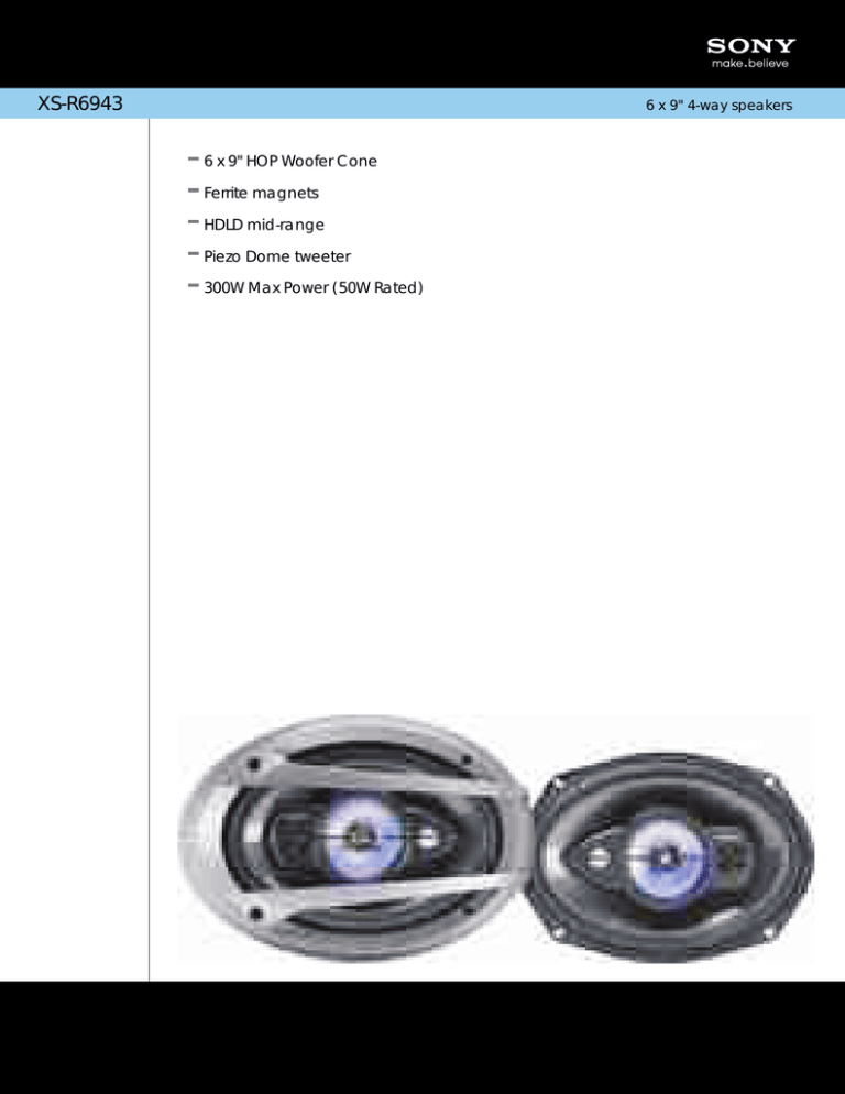 Sony XS-R6943 Specification Sony XS-R6943 Specification