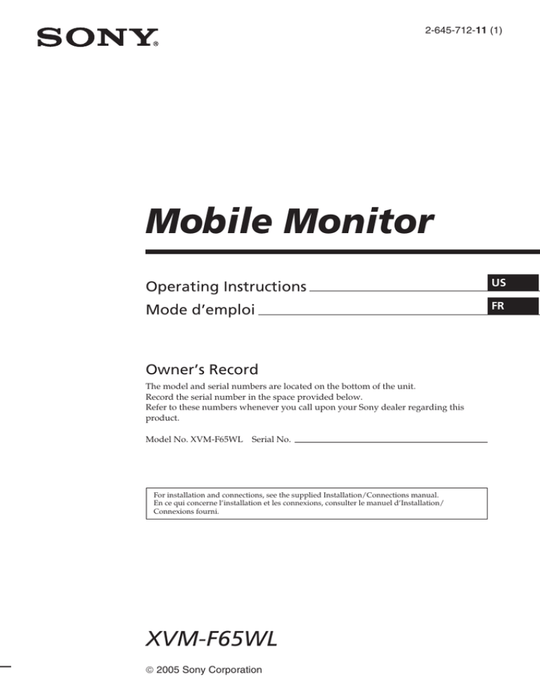 Sony XVM-F65WL User's manual Sony XVM-F65WL User's manual