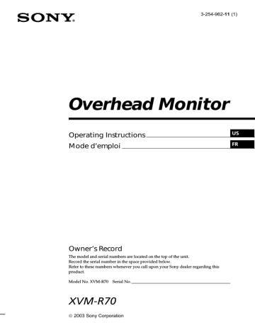 Sony XVM-R70 Operating instructions Sony XVM-R70 Operating instructions