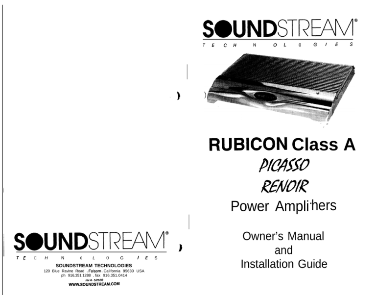 Soundstream Technologies Picasso User manual Soundstream Technologies Picasso User manual