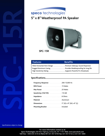 Speco Technologies SPC-15R User's Manual | Manualzz