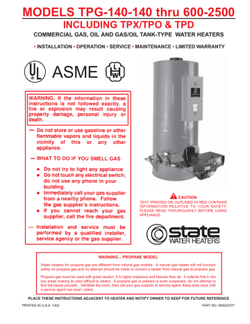 State Industries TPD-600-2500 User's manual State Industries TPD-600-2500 User's manual