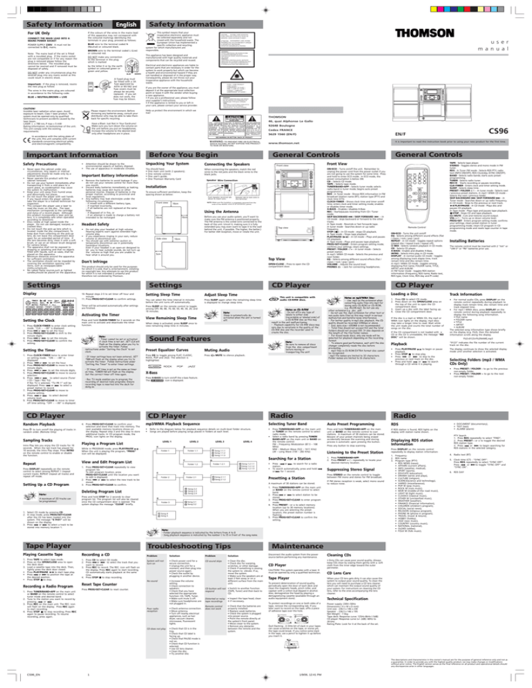 Technicolor - Thomson CS96 User manual Technicolor - Thomson CS96 User manual