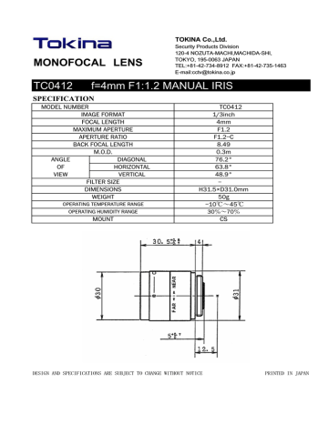 Tokina TC0412 User's manual Tokina TC0412 User's manual