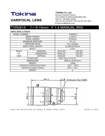 Tokina TVR0614 User's manual Tokina TVR0614 User's manual