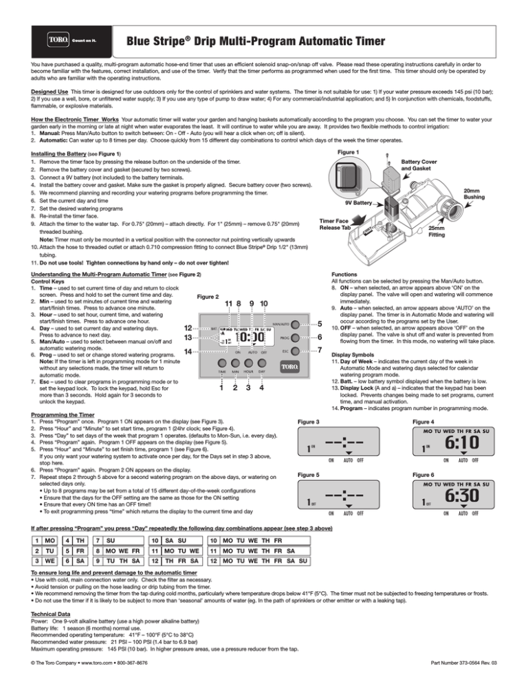 Toro Multi-Program Automatic Timer (53869) User manual Toro Multi-Program Automatic Timer (53869) User manual