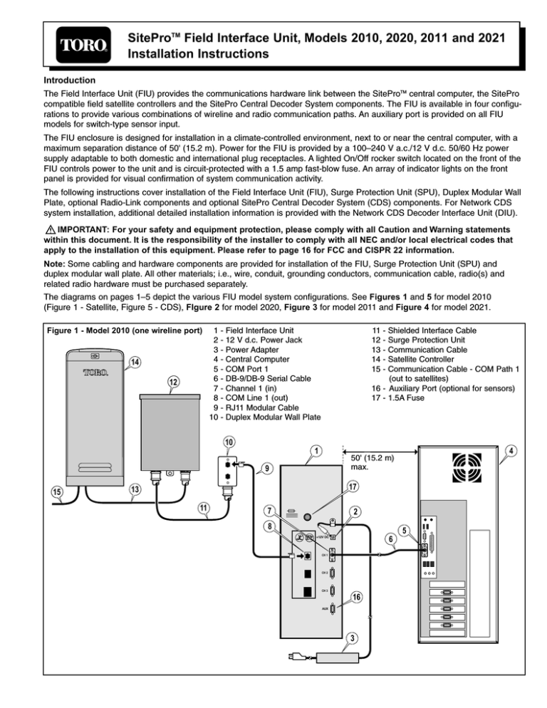 Toro SitePro Central Control Installation guide Toro SitePro Central Control Installation guide