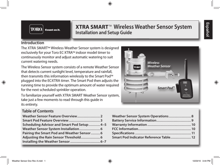 Toro XTRA SMART Wireless Weather Sensor (53854) User manual Toro XTRA SMART Wireless Weather Sensor (53854) User manual