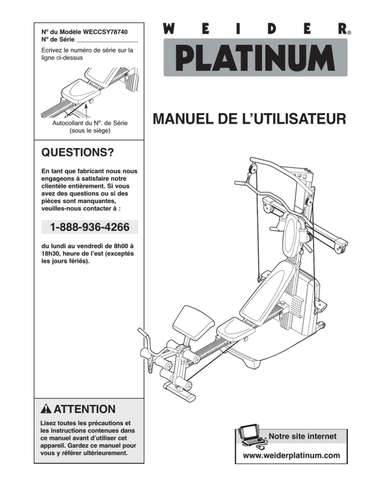 Weider WECCSY7874 User manual Weider WECCSY7874 User manual
