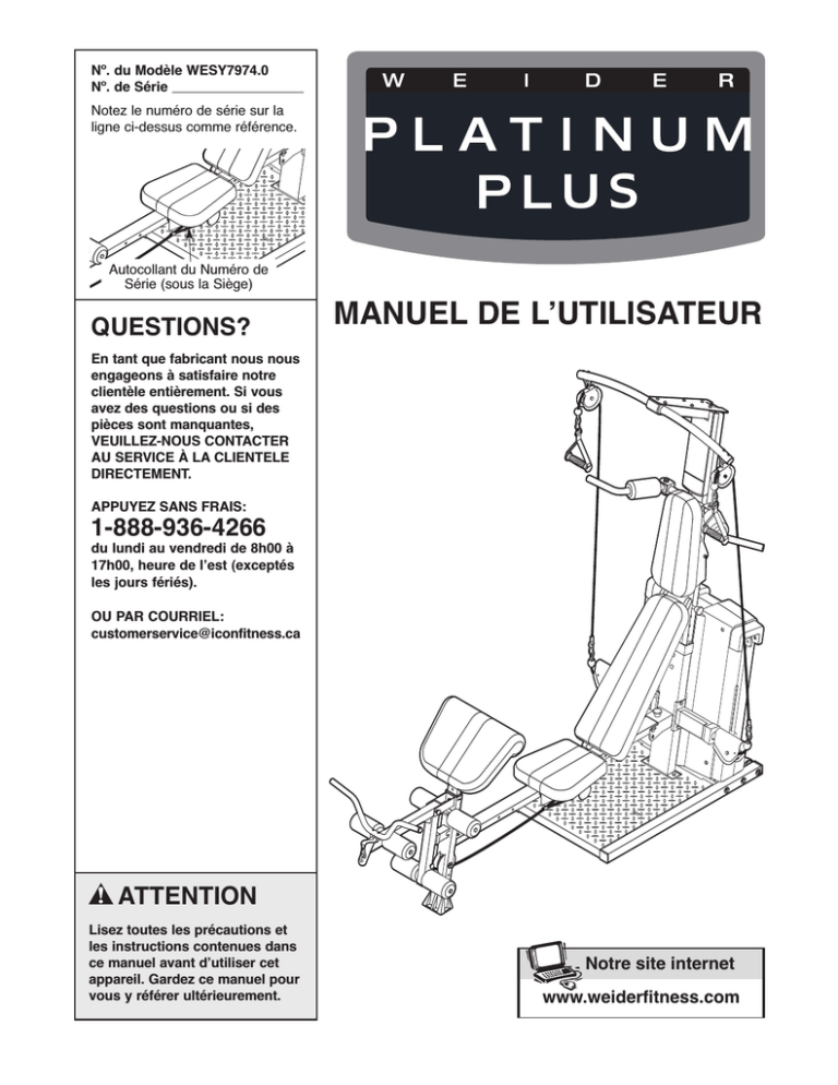 Weider WESY7974 User manual Weider WESY7974 User manual