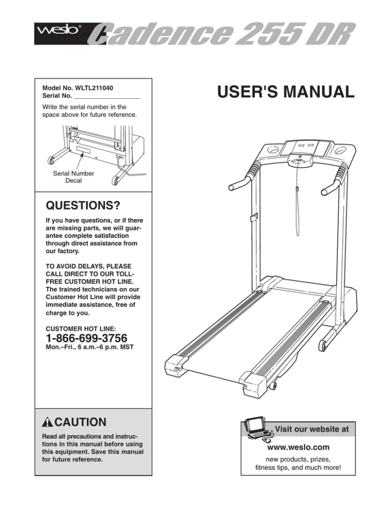 Weslo 255dr User manual Weslo 255dr User manual