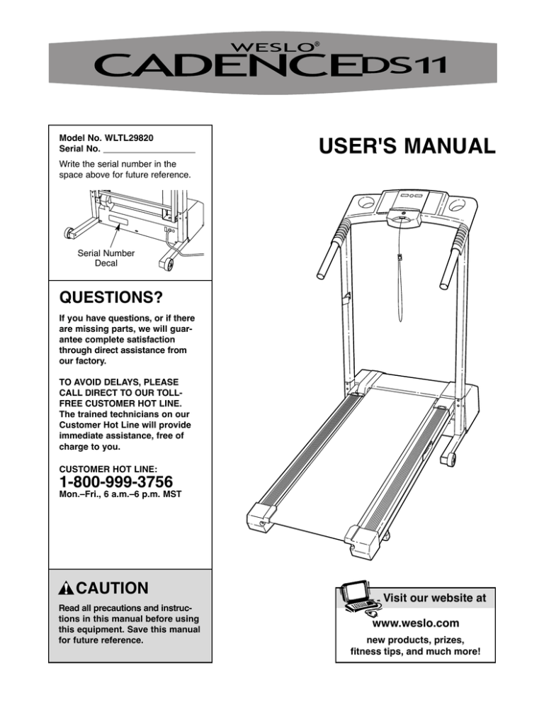 Weslo WLTL29820 User manual Weslo WLTL29820 User manual