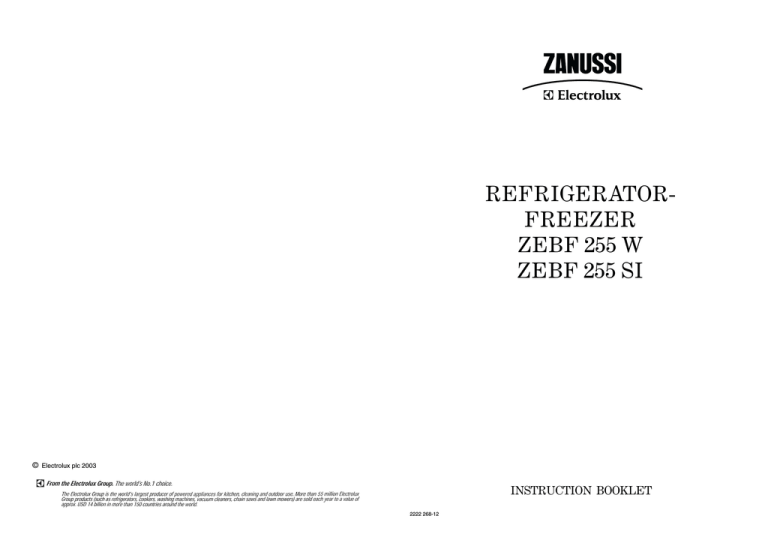 Zanussi ZEBF 255 SI Operating instructions Zanussi ZEBF 255 SI Operating instructions