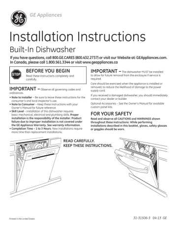 GE GDF520PSFSS Installation instructions | Manualzz