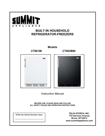 Summit CT663BBISSTB, CT663BBI, CT663BBISSHVADA, CT661WBISSHV, CT663BBIADA, CT661BISSTBADA, CT663BKBISSTBADALHD, CT661WBISSHVADALHD, CT661WBISSHVADA, CT661WBI Owner's manual Summit CT663BBISSTB, CT663BBI, CT663BBISSHVADA, CT661WBISSHV, CT663BBIADA, CT661BISSTBADA, CT663BKBISSTBADALHD, CT661WBISSHVADALHD, CT661WBISSHVADA, CT661WBI Owner's manual