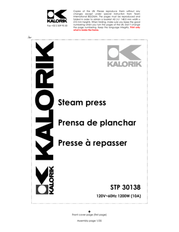 KALORIK STP 30138 Use and Care Manual | Manualzz