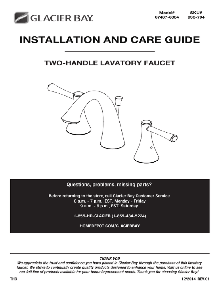 Glacier Bay 67487-6004 Installation guide Glacier Bay 67487-6004 Installation guide