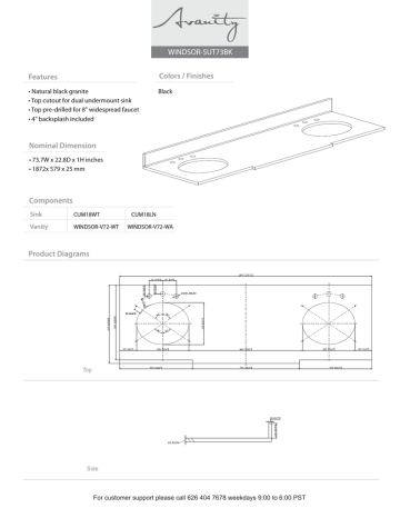 Avanity WINDSOR-SUT73BK Installation guide Avanity WINDSOR-SUT73BK Installation guide