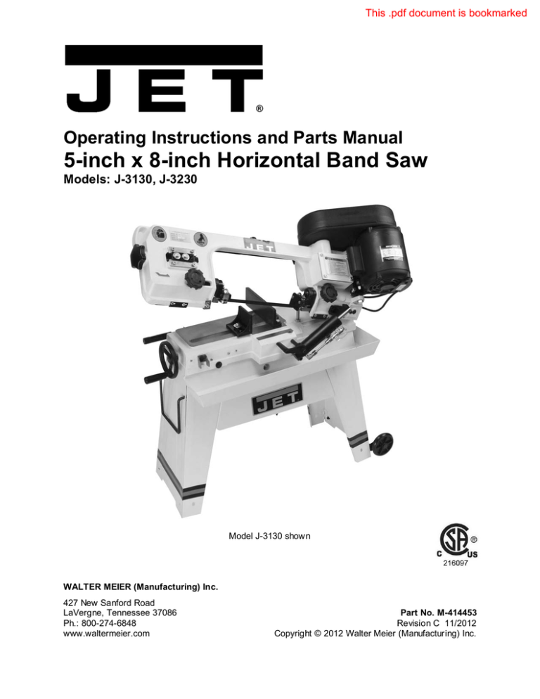 JET 414453, J-3130 Owner's manual JET 414453, J-3130 Owner's manual