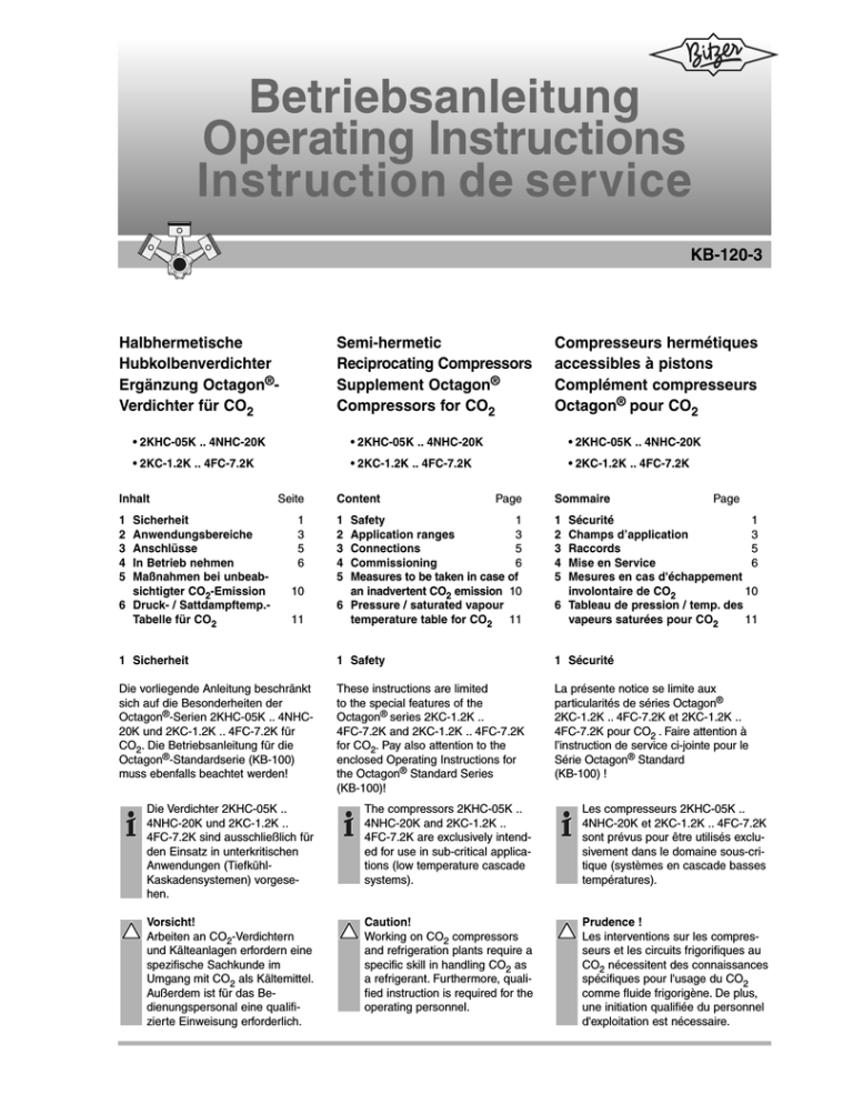 Betriebsanleitung Operating Instructions Instruction de service Betriebsanleitung Operating Instructions Instruction de service