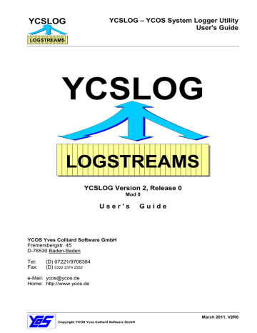 User's Guide YCSLOG - YCOS - Yves Colliard Software GmbH | Manualzz