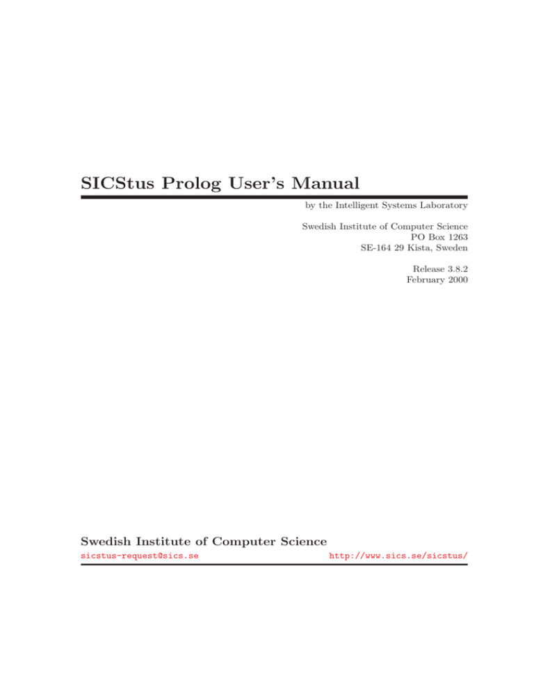 SICStus Prolog User's Manual SICStus Prolog User's Manual