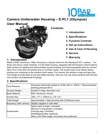 EPL1 User Manual 100620 - 10 Bar Underwater Housings EPL1 User Manual 100620 - 10 Bar Underwater Housings