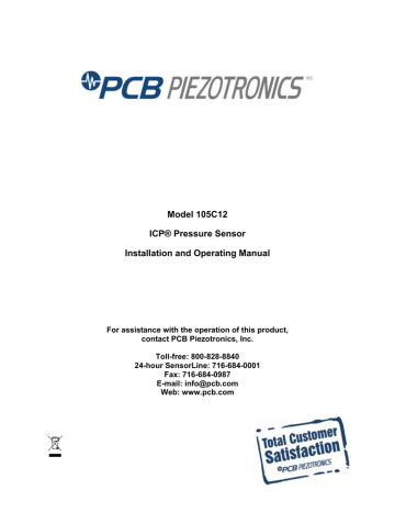 Model 105C12 ICP® Pressure Sensor Installation and Operating | Manualzz