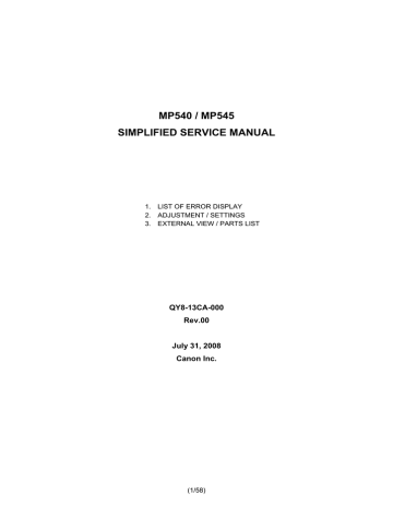 MP540 / MP545 SIMPLIFIED SERVICE MANUAL MP540 / MP545 SIMPLIFIED SERVICE MANUAL