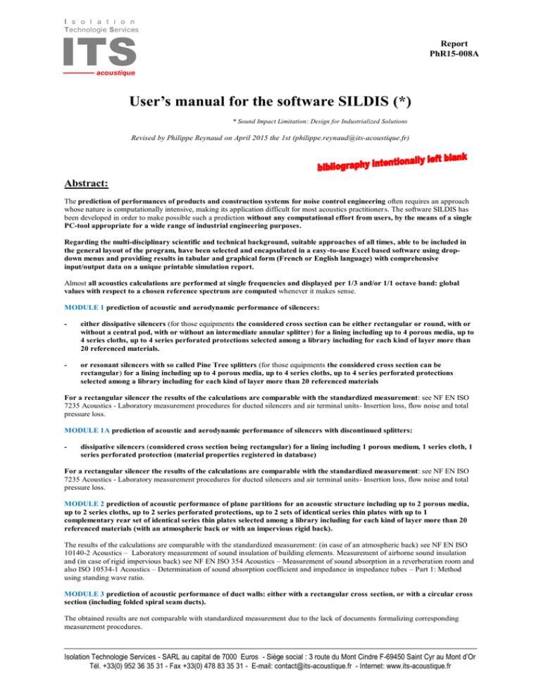 User's manual for the software SILDIS (*) User's manual for the software SILDIS (*)