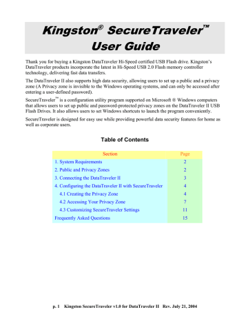 Kingston® SecureTraveler™ User Guide | Manualzz