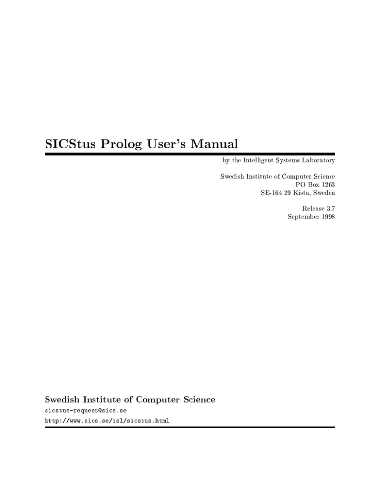 SICStus Prolog User's Manual SICStus Prolog User's Manual